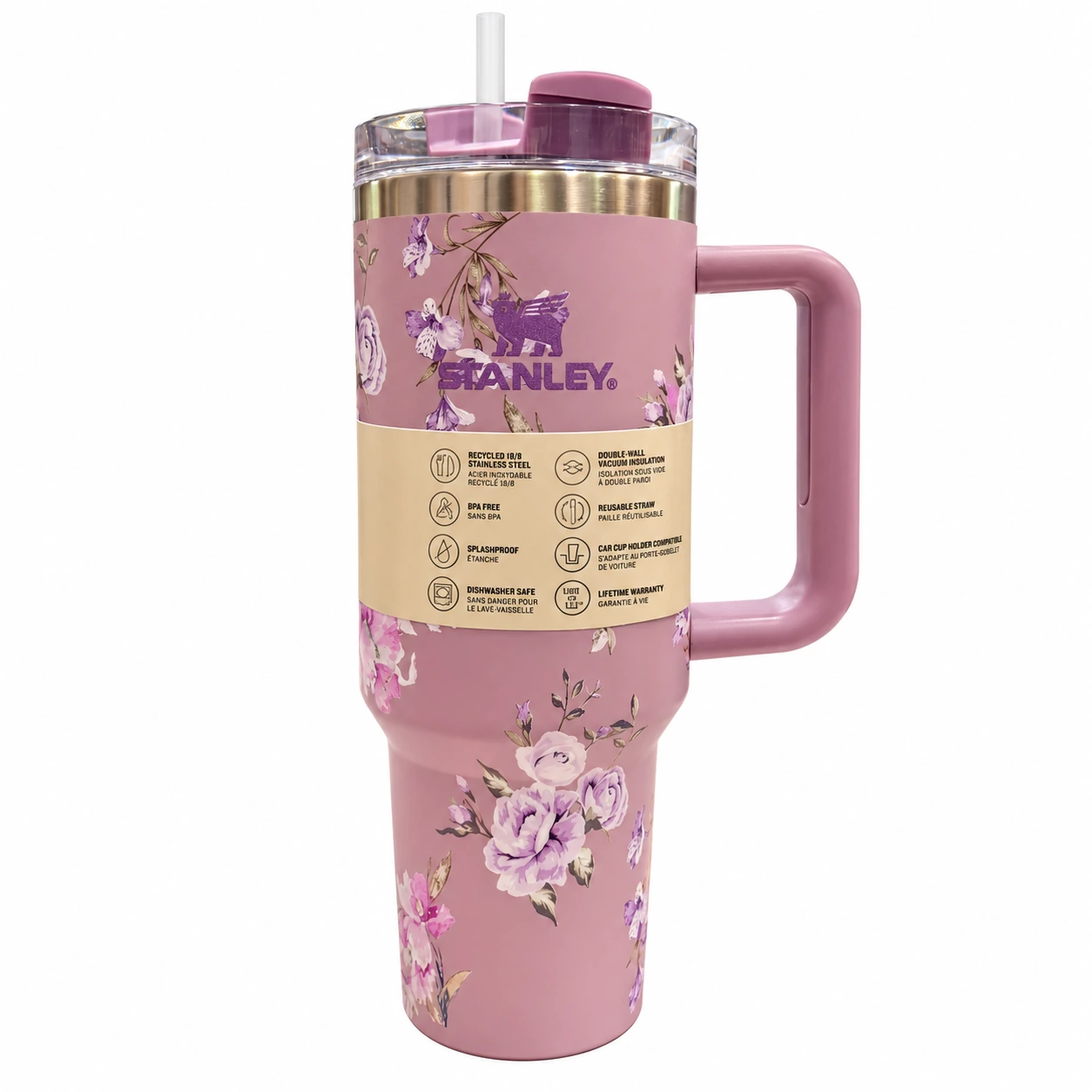 تراول ماگ استنلی (Stanley) مدل Quencher H2.0 FlowState Tumbler(سری همکاری با LoveShackFancy) گنجایش 1.18 لیتر