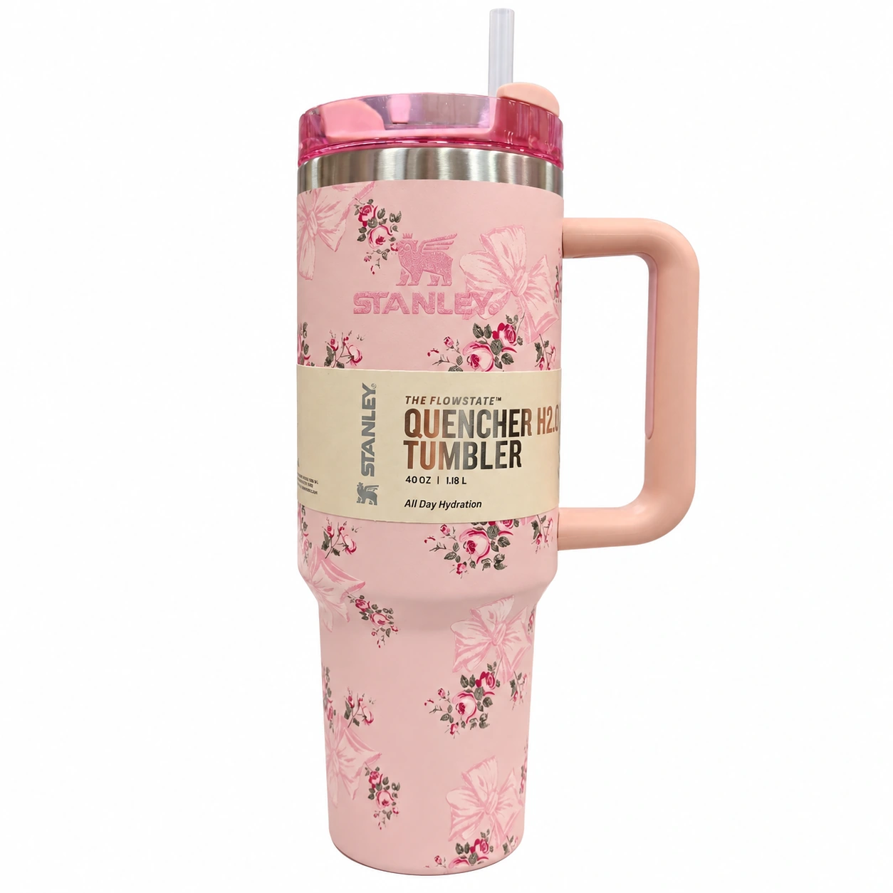 تراول ماگ استنلی (Stanley) مدل Quencher H2.0 FlowState Tumbler(سری همکاری با LoveShackFancy) گنجایش 1.18 لیتر